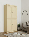 72" Yellow Solid Wood Adjustable Six Tier Library Bookcase with Four Doors