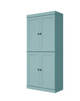 72" Aqua Solid Wood Adjustable Six Tier Library Bookcase with Four Doors