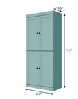 72" Aqua Solid Wood Adjustable Six Tier Library Bookcase with Four Doors