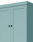 72" Aqua Solid Wood Adjustable Six Tier Library Bookcase with Four Doors