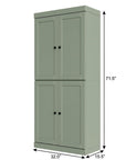 72" Sage Solid Wood Adjustable Six Tier Library Bookcase with Four Doors
