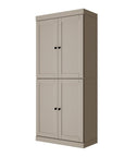 72" Beige Solid Wood Adjustable Six Tier Library Bookcase with Four Doors