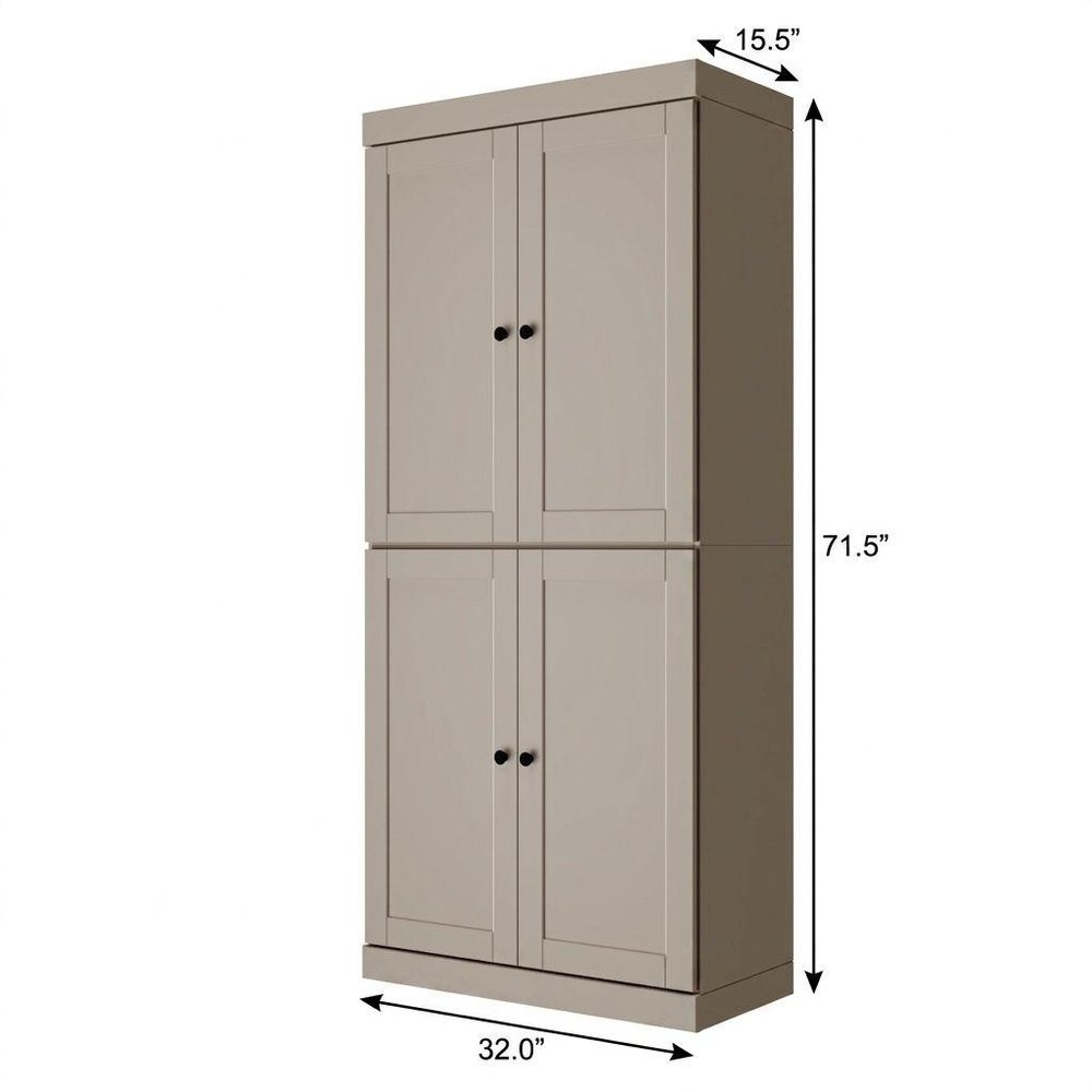 72" Beige Solid Wood Adjustable Six Tier Library Bookcase with Four Doors