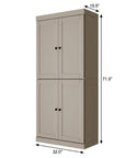 72" Beige Solid Wood Adjustable Six Tier Library Bookcase with Four Doors