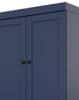 72" Navy Blue Solid Wood Adjustable Six Tier Library Bookcase with Four Doors