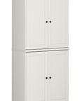 72" Off White Solid Wood Adjustable Six Tier Library Bookcase with Four Doors