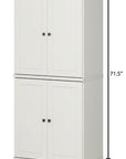 72" Off White Solid Wood Adjustable Six Tier Library Bookcase with Four Doors