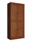 72" Coffee Solid Wood Adjustable Six Tier Library Bookcase with Four Doors