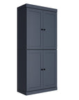 72" French Blue Solid Wood Adjustable Six Tier Library Bookcase with Four Doors