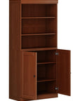 72" Coffee Solid Wood Adjustable Six Tier Library Bookcase with Two Doors