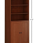 72" Coffee Solid Wood Adjustable Six Tier Library Bookcase with Two Doors