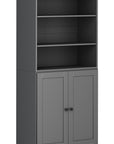 72" Gray Solid Wood Adjustable Six Tier Library Bookcase with Two Doors