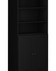 72" Black Solid Wood Adjustable Six Tier Library Bookcase with Two Doors