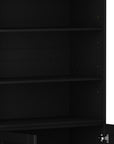 72" Black Solid Wood Adjustable Six Tier Library Bookcase with Two Doors