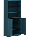72" Teal Blue Solid Wood Adjustable Six Tier Library Bookcase with Two Doors