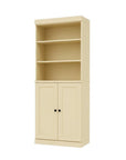 72" Yellow Solid Wood Adjustable Six Tier Library Bookcase with Two Doors