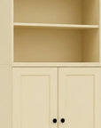 72" Yellow Solid Wood Adjustable Six Tier Library Bookcase with Two Doors