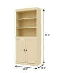 72" Yellow Solid Wood Adjustable Six Tier Library Bookcase with Two Doors