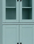 72" Aqua Solid Wood Adjustable Six Tier Library Bookcase with Two Doors