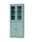 72" Aqua Solid Wood Adjustable Six Tier Library Bookcase with Two Doors
