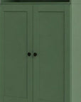 72" Green Solid Wood Adjustable Six Tier Library Bookcase with Two Doors
