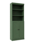 72" Green Solid Wood Adjustable Six Tier Library Bookcase with Two Doors
