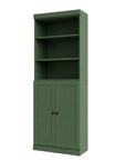 72" Green Solid Wood Adjustable Six Tier Library Bookcase with Two Doors