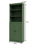 72" Green Solid Wood Adjustable Six Tier Library Bookcase with Two Doors