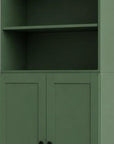 72" Green Solid Wood Adjustable Six Tier Library Bookcase with Two Doors