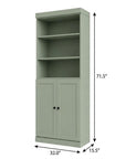 72" Sage Solid Wood Adjustable Six Tier Library Bookcase with Two Doors