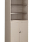 72" Beige Solid Wood Adjustable Six Tier Library Bookcase with Two Doors