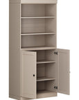 72" Beige Solid Wood Adjustable Six Tier Library Bookcase with Two Doors