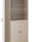 72" Beige Solid Wood Adjustable Six Tier Library Bookcase with Two Doors