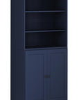 72" Navy Blue Solid Wood Adjustable Six Tier Library Bookcase with Two Doors