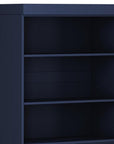 72" Navy Blue Solid Wood Adjustable Six Tier Library Bookcase with Two Doors