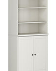 72" Off White Solid Wood Adjustable Six Tier Library Bookcase with Two Doors