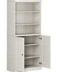 72" Off White Solid Wood Adjustable Six Tier Library Bookcase with Two Doors