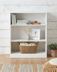 36" White Solid Wood Adjustable Three Tier Library Bookcase