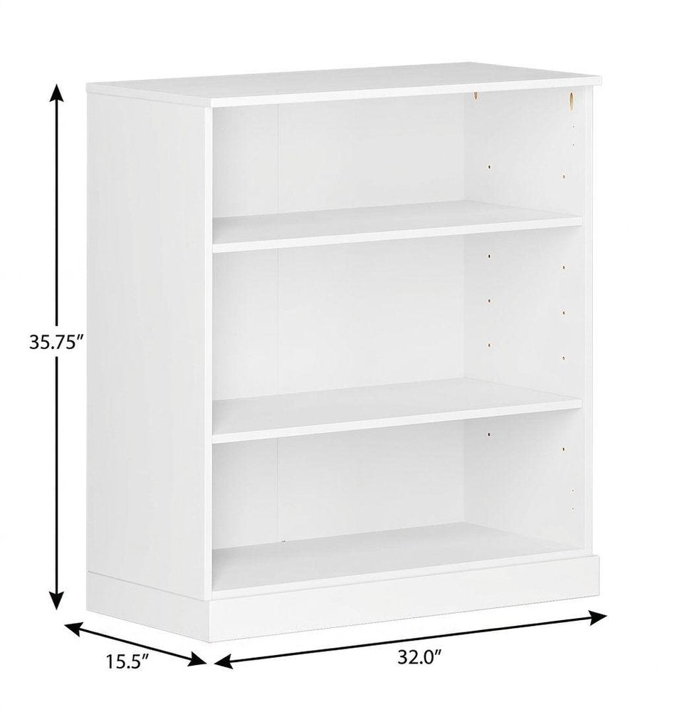36" White Solid Wood Adjustable Three Tier Library Bookcase