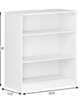 36" White Solid Wood Adjustable Three Tier Library Bookcase