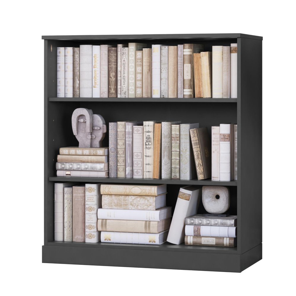 36" White Solid Wood Adjustable Three Tier Library Bookcase