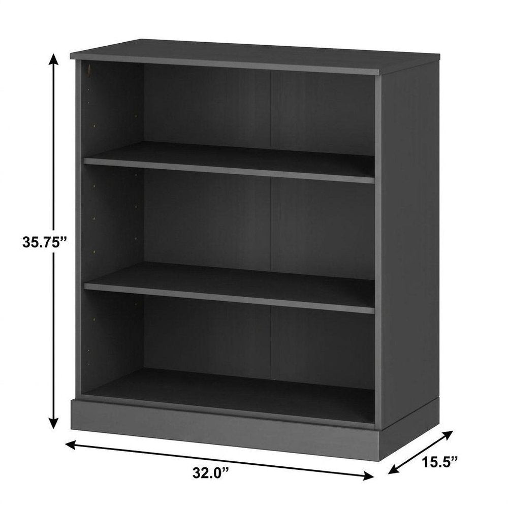 36" White Solid Wood Adjustable Three Tier Library Bookcase