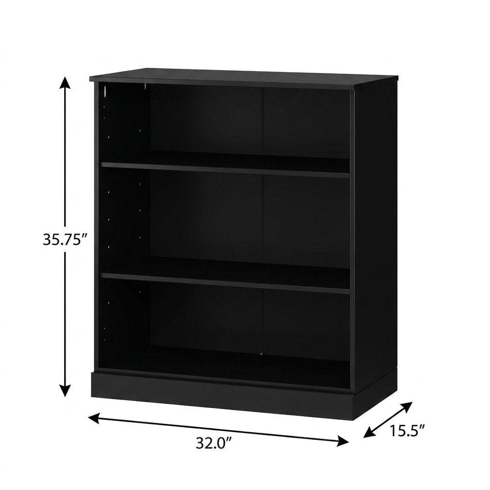 36" White Solid Wood Adjustable Three Tier Library Bookcase