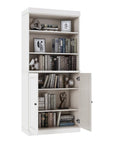 72" White Solid Wood Adjustable Six Tier Library Bookcase with Two Doors