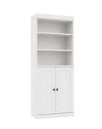 72" White Solid Wood Adjustable Six Tier Library Bookcase with Two Doors