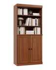 72" Coffee Solid Wood Adjustable Six Tier Library Bookcase with Two Doors