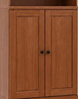 72" Coffee Solid Wood Adjustable Six Tier Library Bookcase with Two Doors