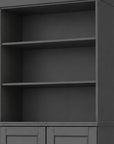 72" Gray Solid Wood Adjustable Six Tier Library Bookcase with Two Doors