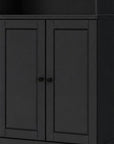 72" Black Solid Wood Adjustable Six Tier Library Bookcase with Two Doors