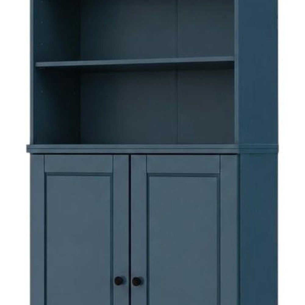 72" Teal Blue Solid Wood Adjustable Six Tier Library Bookcase with Two Doors